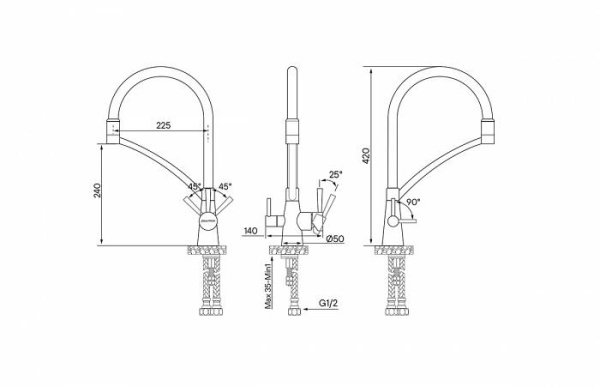 Смеситель для кухни Paulmark Siegen Si213111-G с подключением к фильтру золото/черный