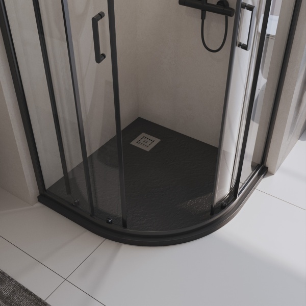 Душевой поддон низкий BelBagno Uno TRAY-MR-UNO-R-90-550-35-NERO-CR четверть круга литьевой мрамор 90x90 черный матовый