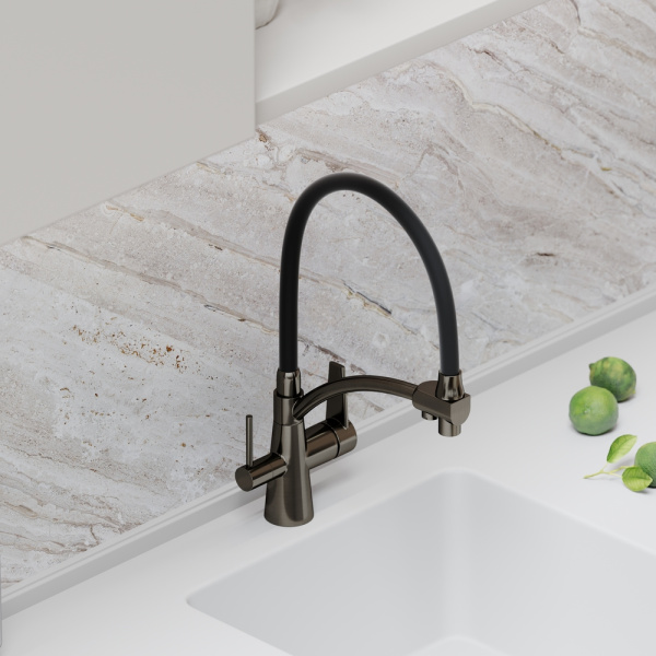 Смеситель для кухни Sancos Eri SC4001GG с подключением к фильтру вороненая сталь