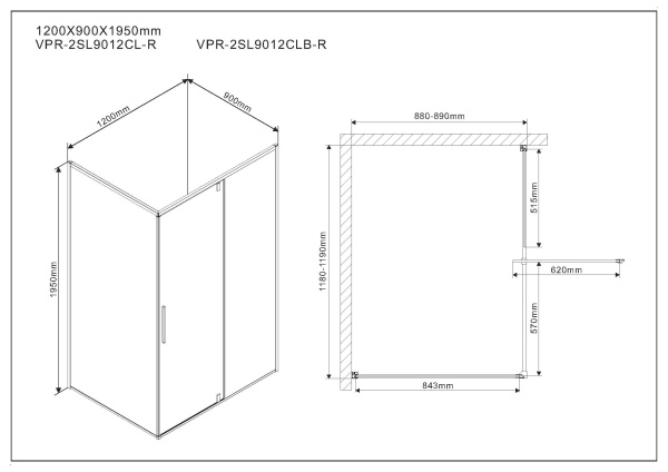 Душевой угол Vincea VPR-2SL9012CLB-R 90x120