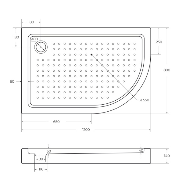 Душевой поддон низкий Cezares Tray TRAY-A-RH-120/80-550-15-W-L ассиметричный акрил 120x80 белый