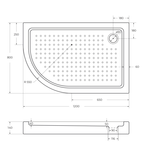 Душевой поддон низкий Cezares Tray TRAY-A-RH-120/80-550-15-W-R ассиметричный акрил 120x80 белый
