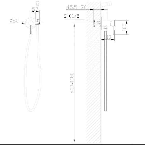 Гигиенический душ Abber Wasser Kreis AF8125 встраиваемый в стену хром