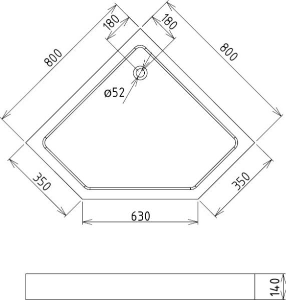Душевой поддон низкий Gemy  ST09T пятиугольный акрил 80x80 белый