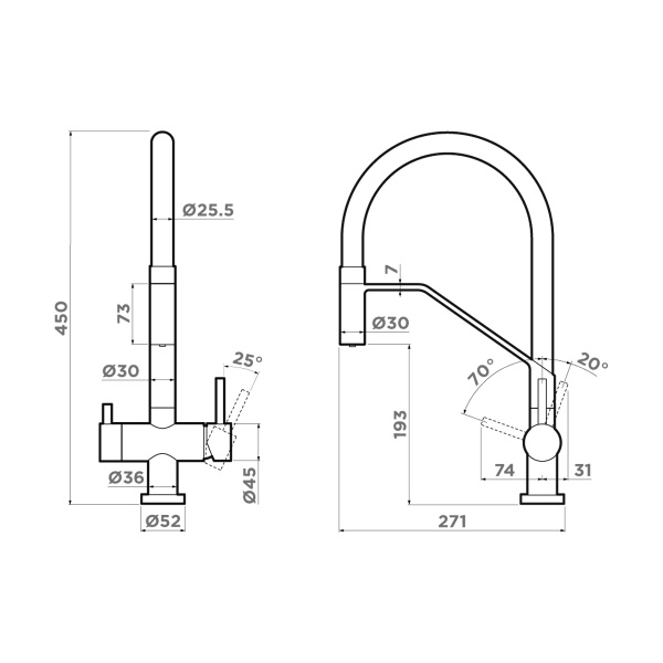 Смеситель для кухни Omoikiri Akeno 4994547 с подключением к фильтру графит