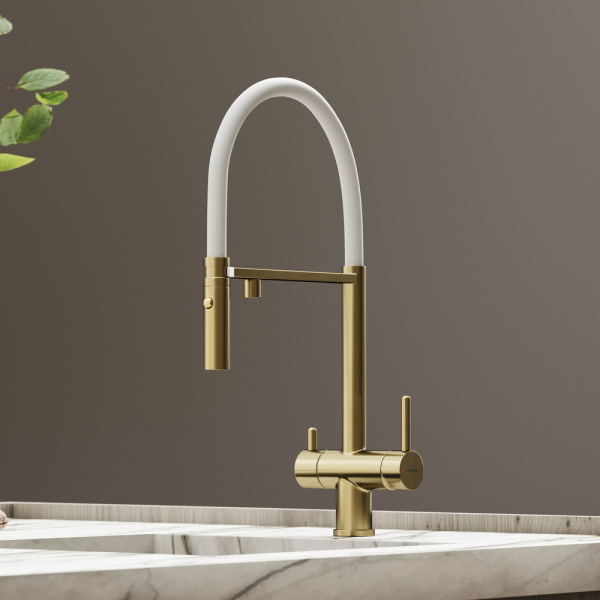 Смеситель для кухни Sancos Imola SC4010BG с подключением к фильтру брашированное золото/белый