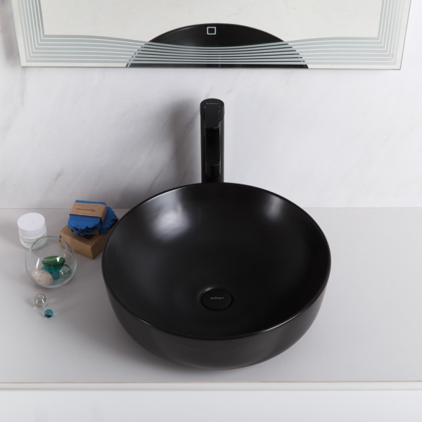 Раковина накладная круглая BelBagno  BB1315-H301 фаянс цвет черный матовый
