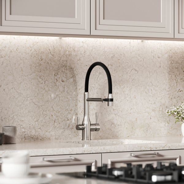 Смеситель для кухни Sancos Garda SC4009BN с подключением к фильтру брашированный никель/черный