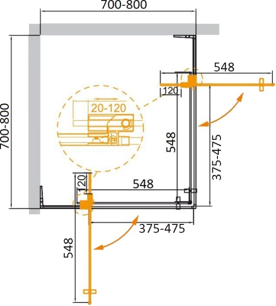 Душевой угол Cezares Slider SLIDER-A-2-70/80-C-Cr квадратная   стекла прозрачные, профиль хром