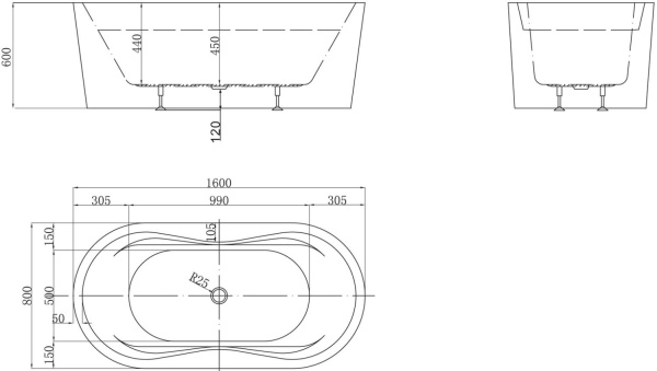 Акриловая ванна BelBagno  BB407-1600-800 160x80