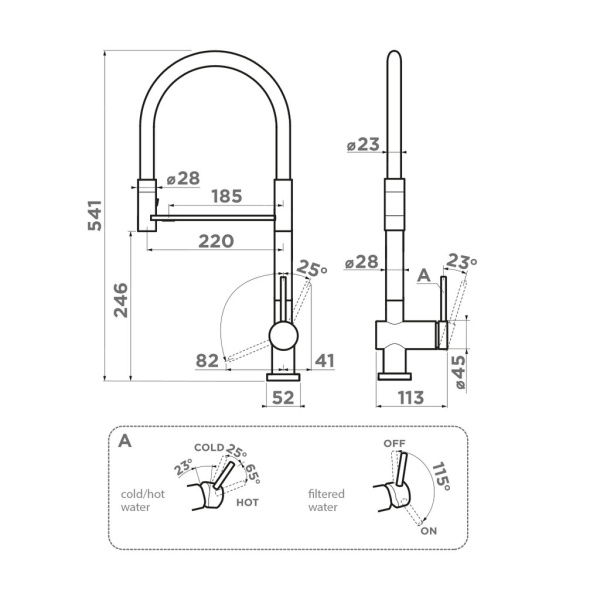 Смеситель для кухни Omoikiri Kanto 2 Plus-SB 4994450 с подключением к фильтру нержавеющая сталь