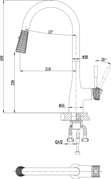 Смеситель для кухни D&K Rhein DA1462504A без подключения к фильтру хром/золото
