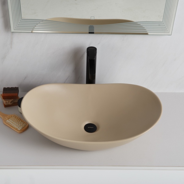 Раковина накладная овальная BelBagno  BB1404-H316 фаянс цвет бежевый матовый