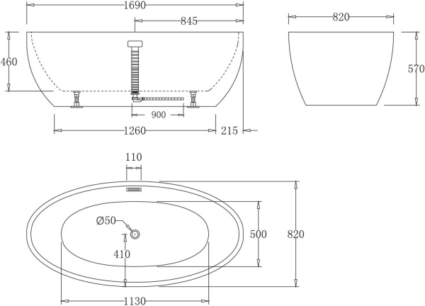 Акриловая ванна BelBagno  BB69-1700 169x82