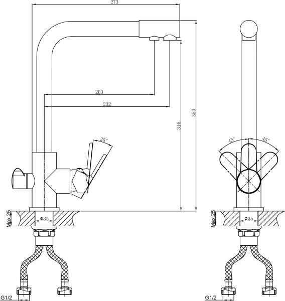 Смеситель для кухни D&K Rhein DA1391601 с подключением к фильтру хром