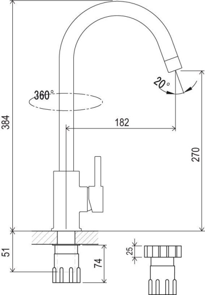 Смеситель для кухни Ravak KM X070039 без подключения к фильтру хром