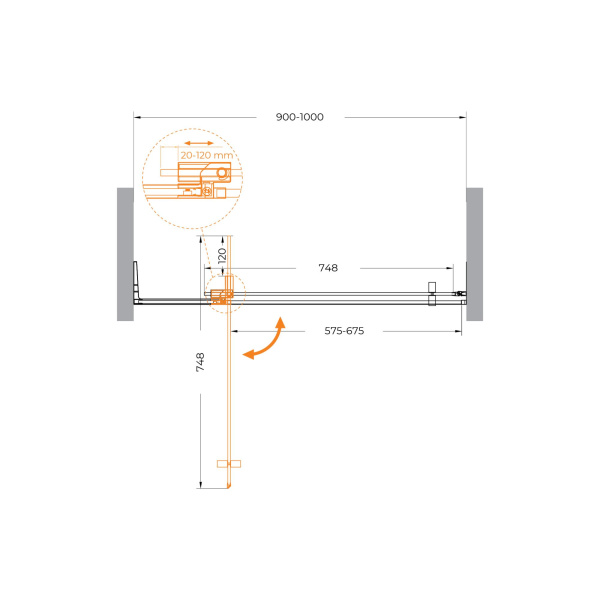 Душевая дверь распашная Cezares Slider SLIDER-B-1-90/100-C-BORO 90-100 см стекла прозрачные профиль брашированное золото