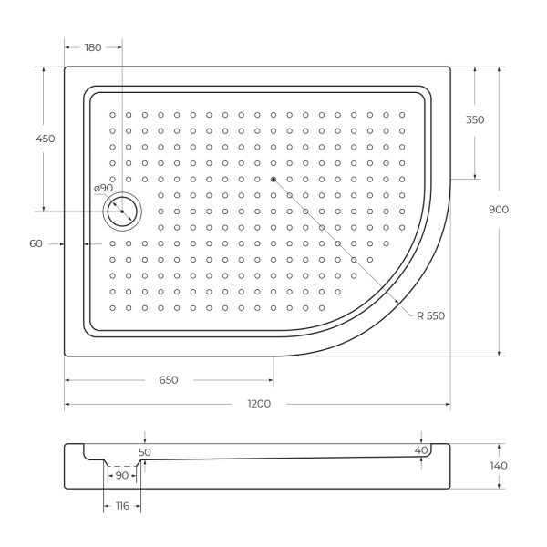 Душевой поддон низкий Cezares Tray TRAY-A-RH-120/90-550-15-W-L ассиметричный акрил 120x90 белый