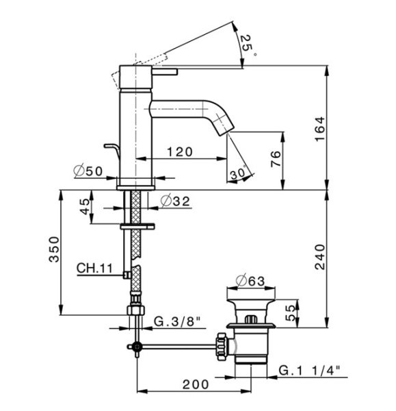 Смеситель для раковины Cisal Less New LN00051021 хром