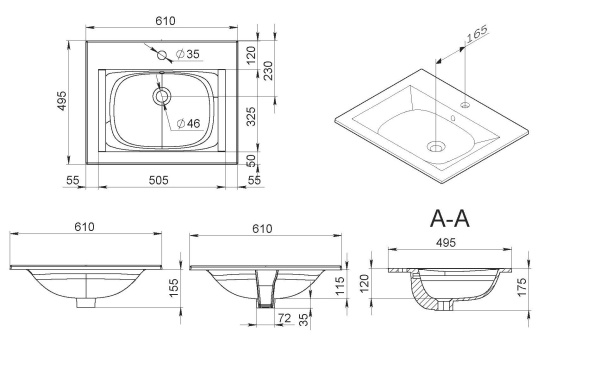 Раковина  прямоугольная Am.Pm Spirit V2.0 M70AWCC0602WG фарфор цвет белый глянцевый
