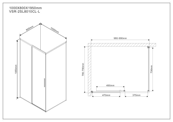 Душевой угол Vincea VSR-2SL8010CL-L 80x100