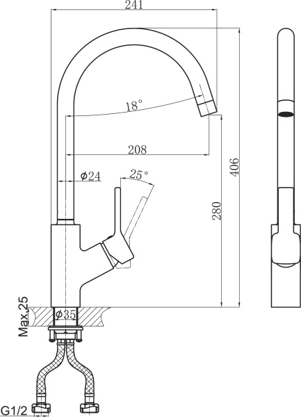 Смеситель для кухни D&K Rhein DA1492401 без подключения к фильтру хром