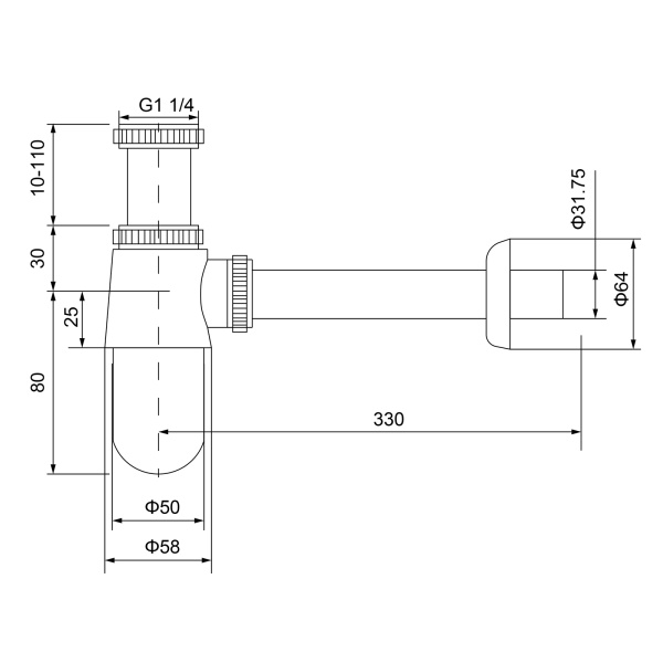 Сифон для раковины TIMO 960/13L латунь никель