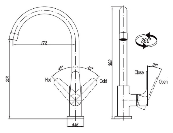Смеситель для кухни Cezares Laconico LACONICO-C-LL25-BLC  