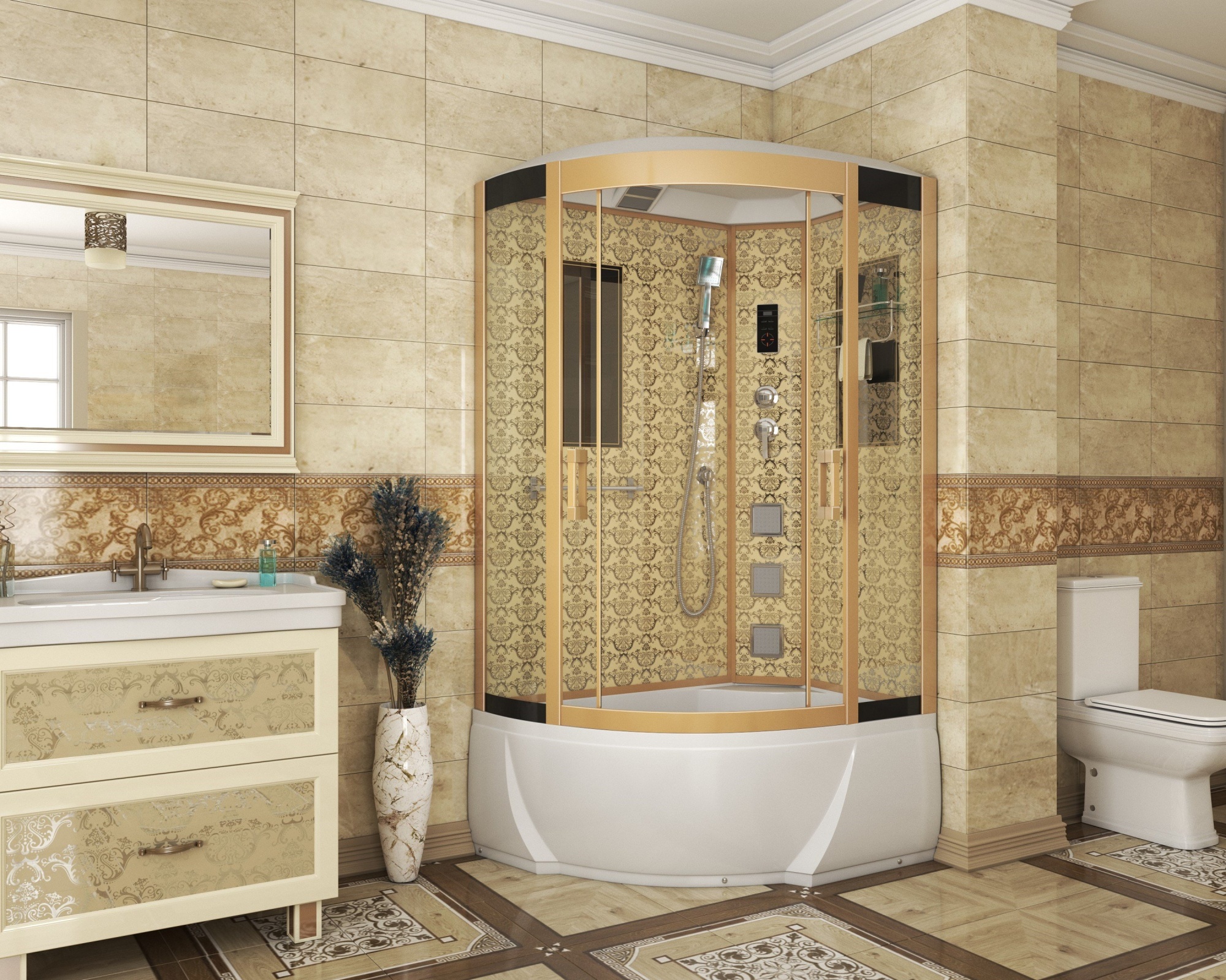 Душевая кабина с крышей Niagara Luxe 7712GR прямоугольная-асимметричная   стекла , профиль золото