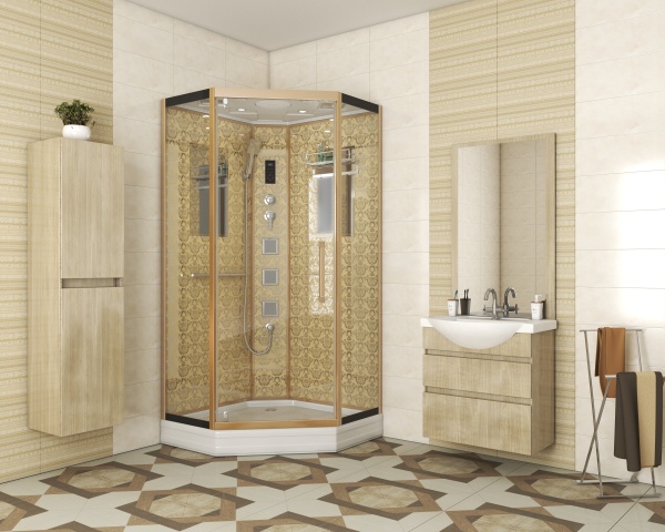Душевая кабина с крышей Niagara Luxe 7717G пятиугольная   стекла , профиль золото