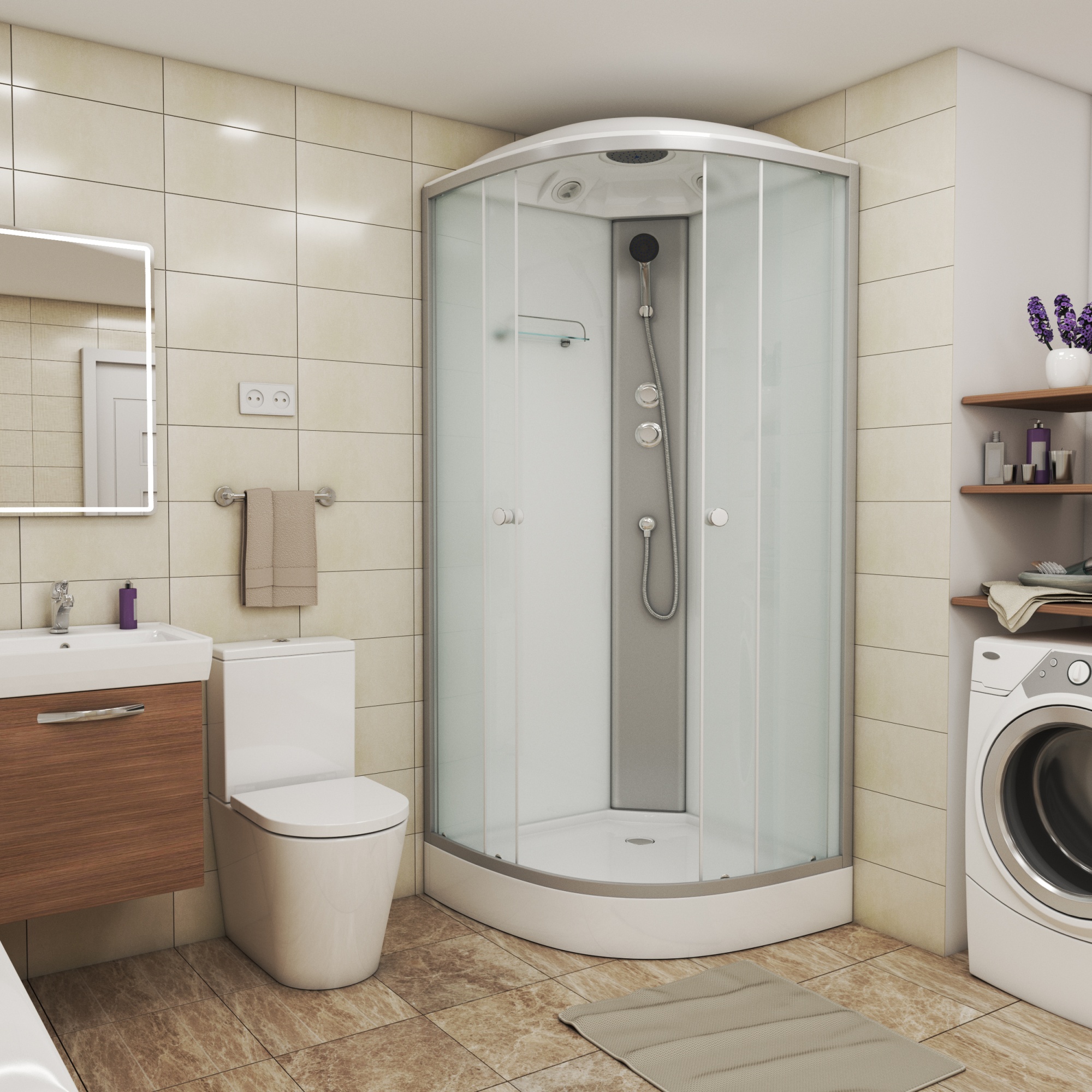 Душевая кабина с крышей Niagara Eco NG-4301-14 четверть круга  90x90 стекла матовые, профиль матовый хром