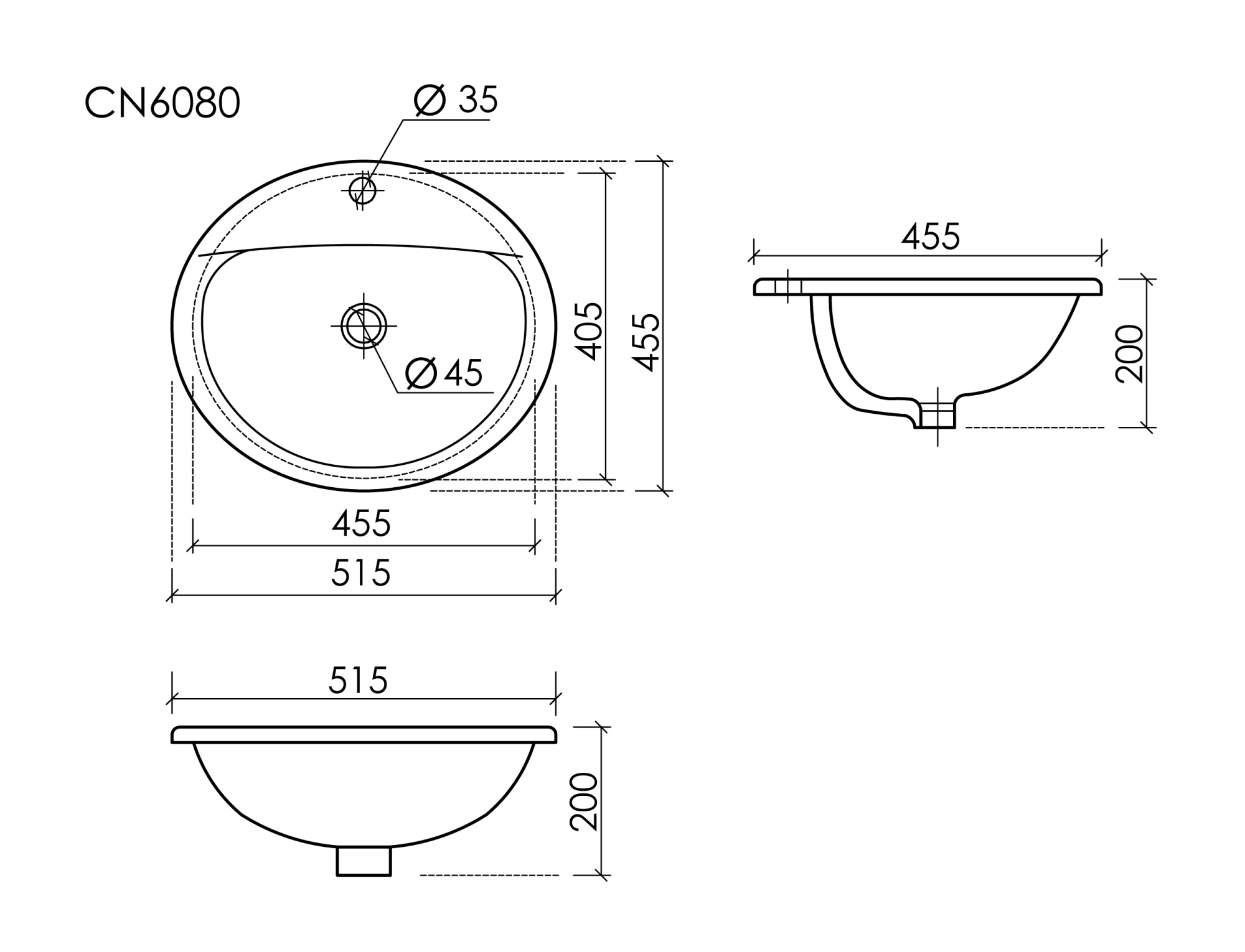 Раковина встраиваемая сверху овальная Ceramica Nova Sun CN6080 фарфор цвет белый
