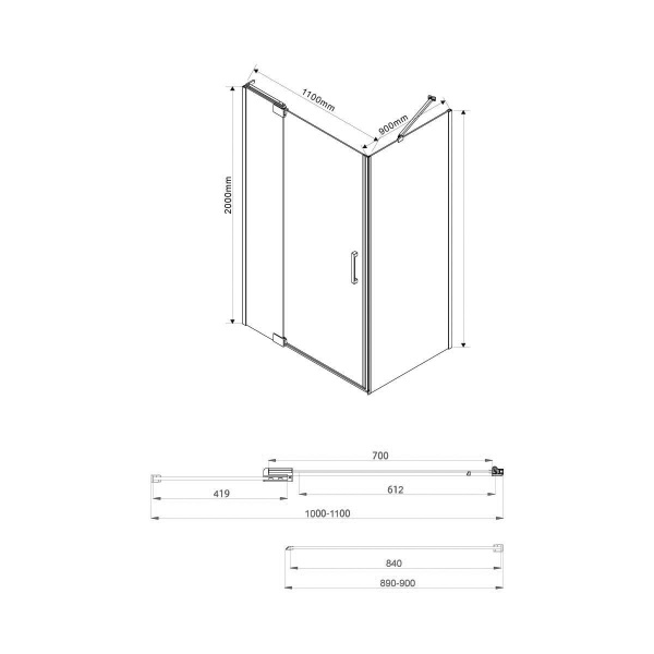 Душевой угол Vincea Extra VSR-1E101190CGB прямоугольный 100/110x90 стекла тонированные, профиль черный