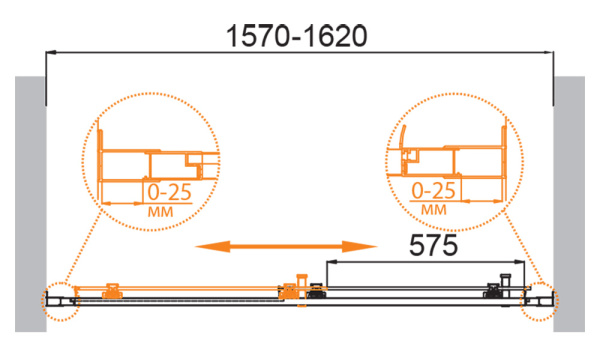 Душевая дверь раздвижная Cezares Molveno MOLVENO-BF-1-160-C-BORO-IV 160 см стекла прозрачные профиль брашированное золото