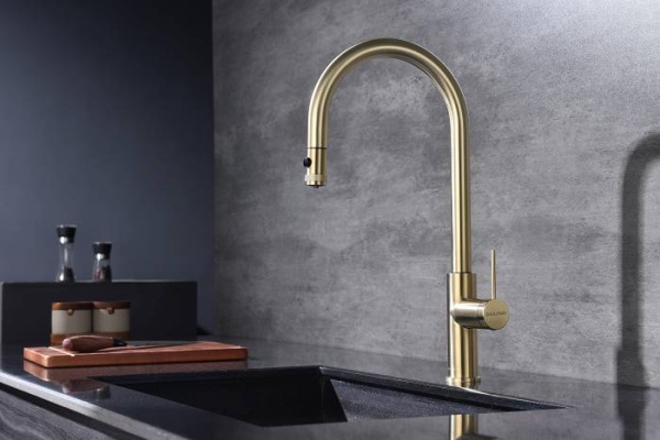 Смеситель для кухни Paulmark Galant Ga213077-SBG с подключением к фильтру светлое брашированное золото