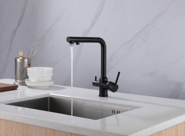 Смеситель для кухни Abber Emotion AF8814B с подключением к фильтру черный матовый