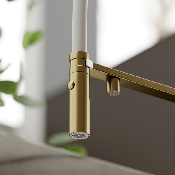 Смеситель для кухни Sancos Imola SC4010BG с подключением к фильтру брашированное золото/белый