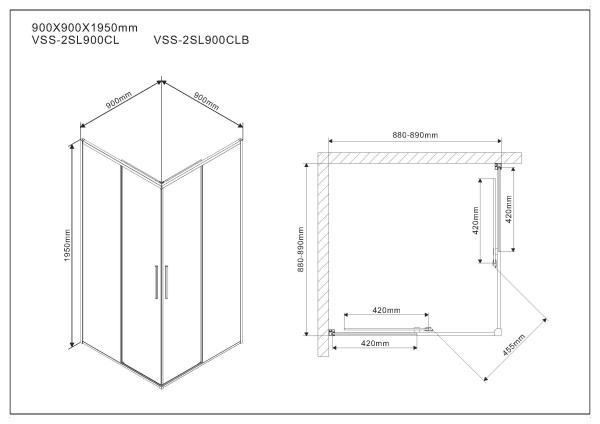 Душевой угол Vincea Slim VSS-2SL900CLB квадратная  90x90 стекла прозрачные, профиль матовый черный