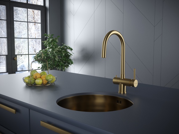 Смеситель для кухни Paulmark Heller He213218-BG с подключением к фильтру брашированное золото