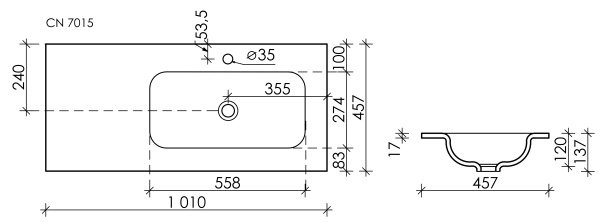 Раковина встраиваемая сверху прямоугольная Ceramica Nova Element CN7015 фарфор цвет белый