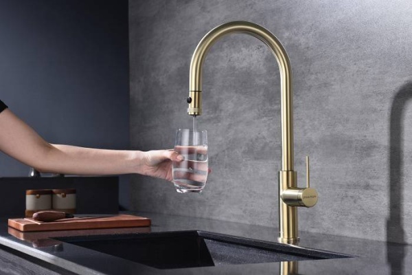 Смеситель для кухни Paulmark Galant Ga213077-SBG с подключением к фильтру светлое брашированное золото