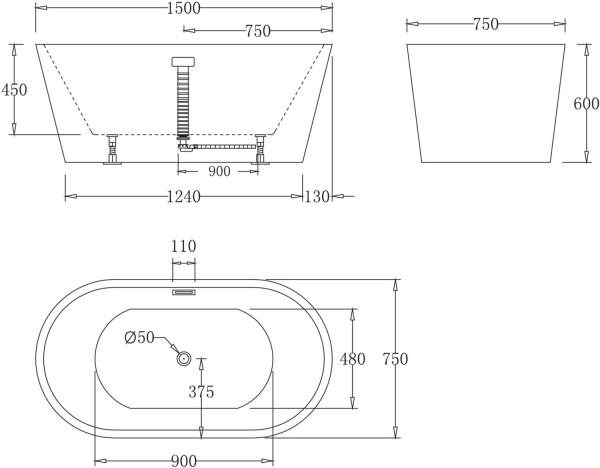 Акриловая ванна BelBagno  BB71-1500 150x75