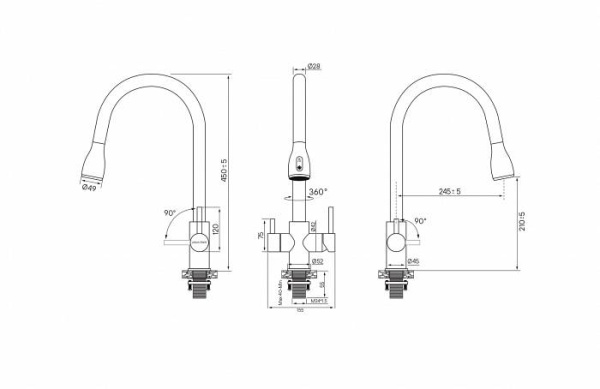 Смеситель для кухни Paulmark Lange La214212-SBG с подключением к фильтру светлое брашированное золото