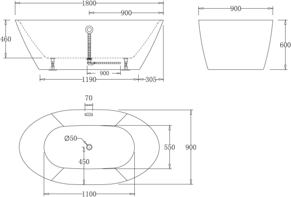 Акриловая ванна BelBagno  BB68-1800 180x90