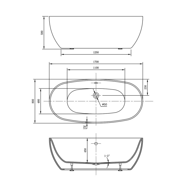 Акриловая ванна Vincea  VBT-405-1700 170x80