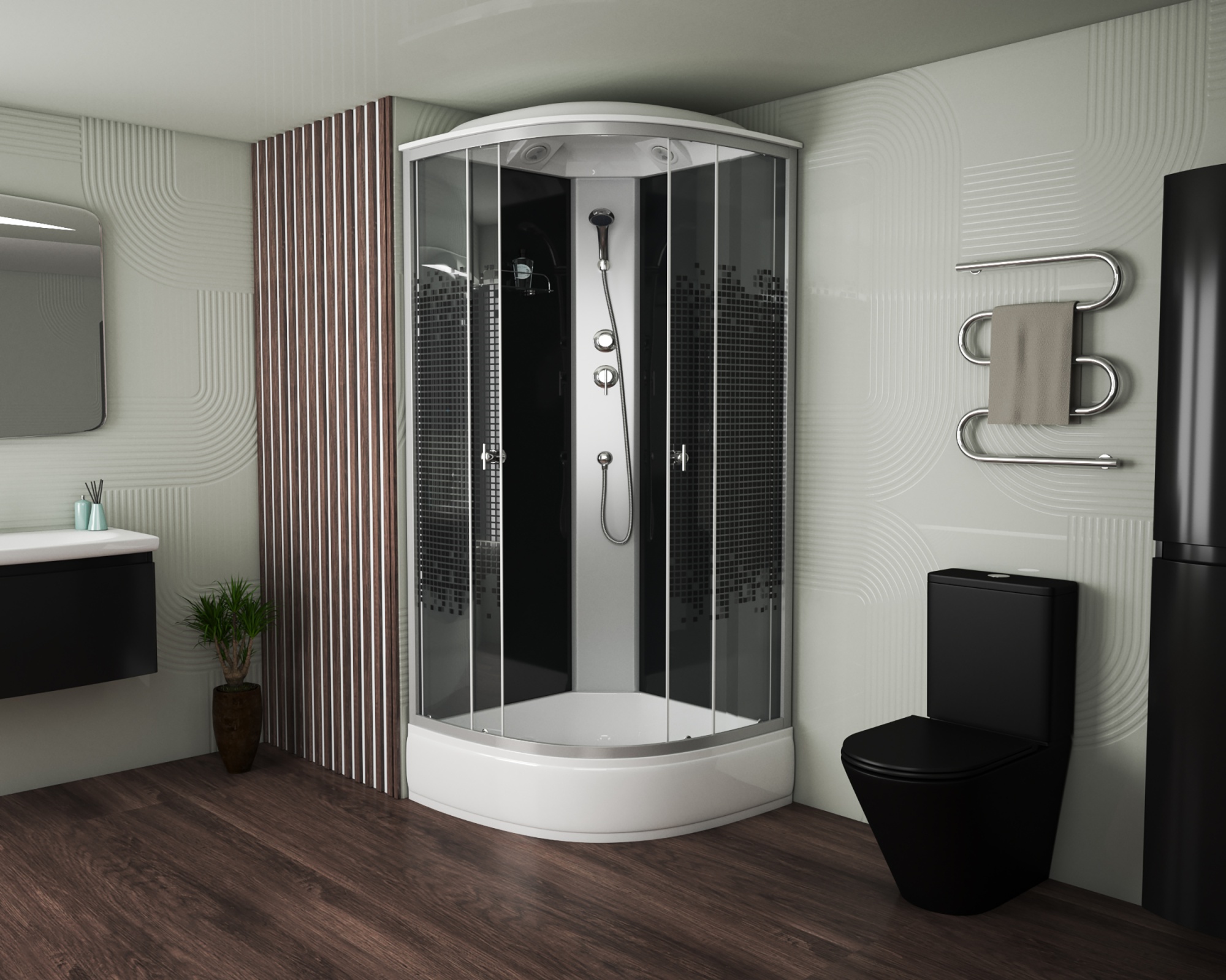 Душевая кабина с крышей Niagara Eco NG-3504-14 четверть круга  90x90 стекла прозрачные с узором, профиль хром