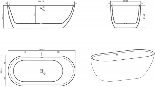 Акриловая ванна BelBagno  BB203-1800-830 180x83