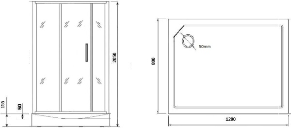 Душевая кабина без крыши Grossman  GR172QL прямоугольная  120x80 стекла прозрачные с узором, профиль хром