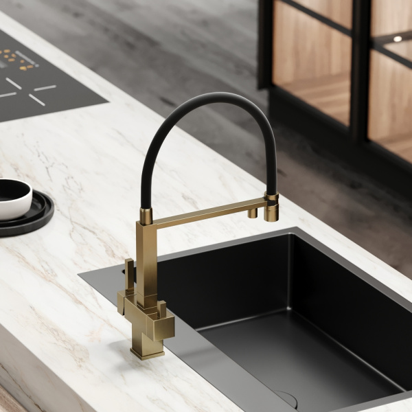 Смеситель для кухни Sancos Moro SC4006BG с подключением к фильтру брашированное золото/черный