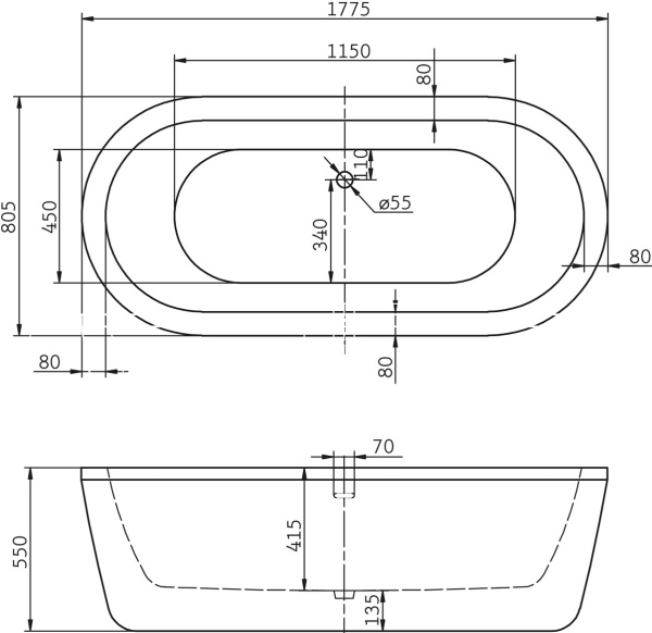 Акриловая ванна BelBagno  BB12-1775 180x80